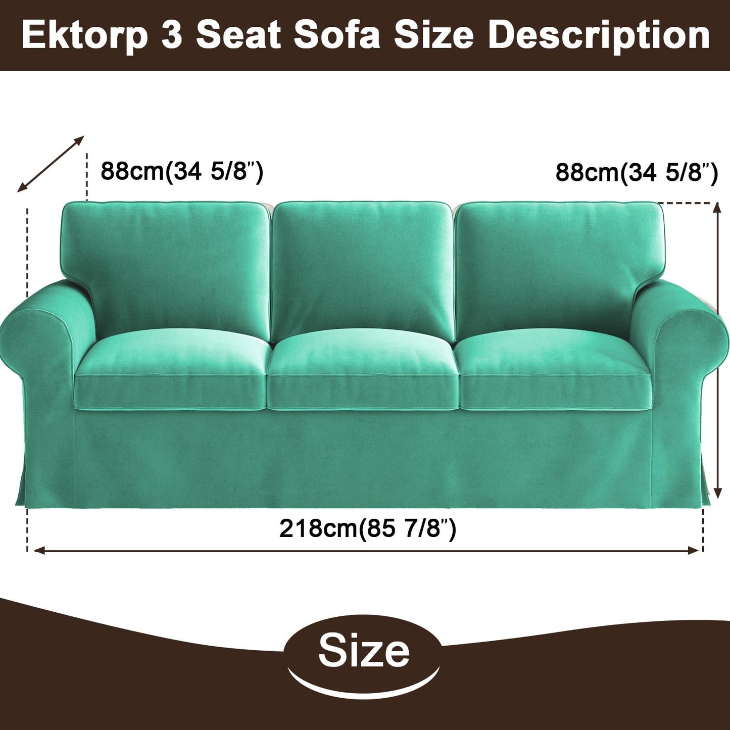 Velvet Pet-Friendly Replacement Sofa Cover Compatible for IKEA Ektorp 3 Seat Sofa Slipcovers, Couch Cover Only, 7-Piece Slipcover, Cyan, Couch Cover Not Include The Sofa Body
