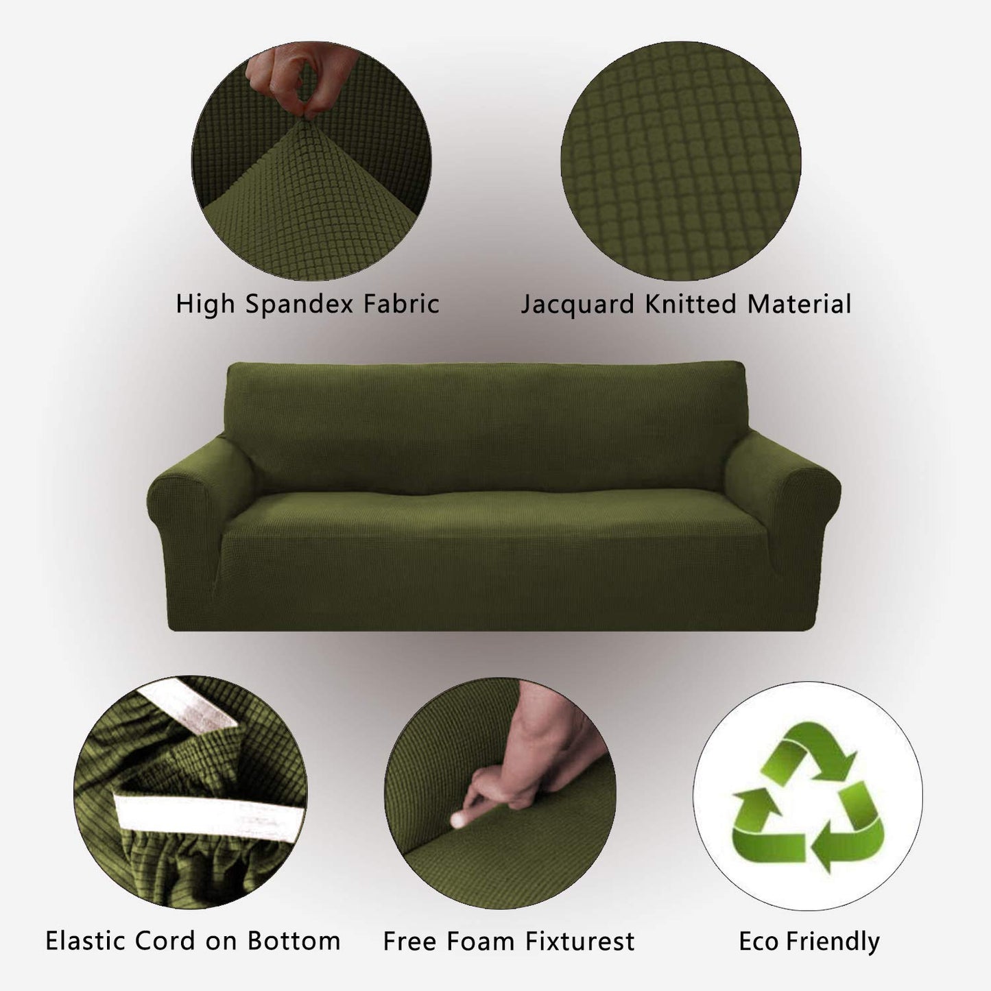 Sapphire Home 2-Piece Sofa and Loveseat Slipcovers, Couch and Loveseat Covers Set, Form fit Stretch, Wrinkle Free, Furniture Protector, Premium Brushed Sofa Covers for Living Room (Green)