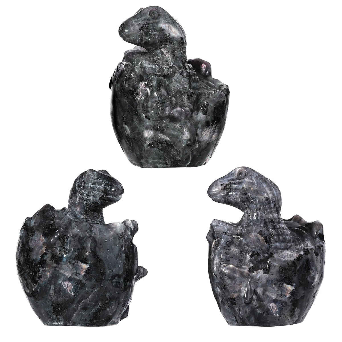 Rockcloud Handmade Healing Crystal Black Labradorite Dinosaur Egg Statue Meditation Stone Animals Sculpture for Home Decoration