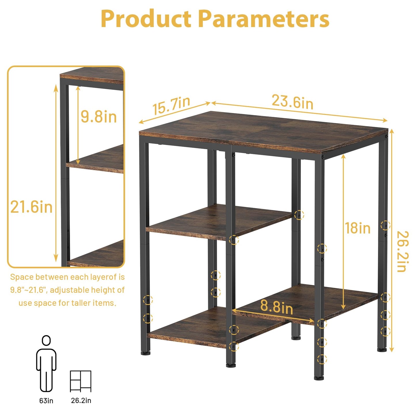 OGEMXU Kitchen Microwave Stand,4-Tier Adjustable Bakers Rack, Microwave Cart with Storage, Small Coffee Bar Table Appliance Shelf for Living Room,Office,Rustic Brown