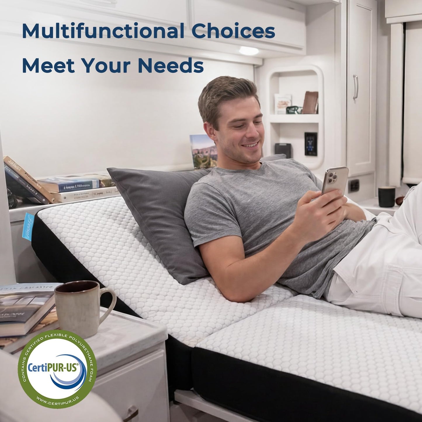 Freesof Odorless Foldable Mattress King Size 80" x 76" x 6", 6 Inch Medium Firm Folding Foam Mattress with Storage Bag, Fiberglass Free Trifold Memory Foam Mattress for RV, Guest Bed