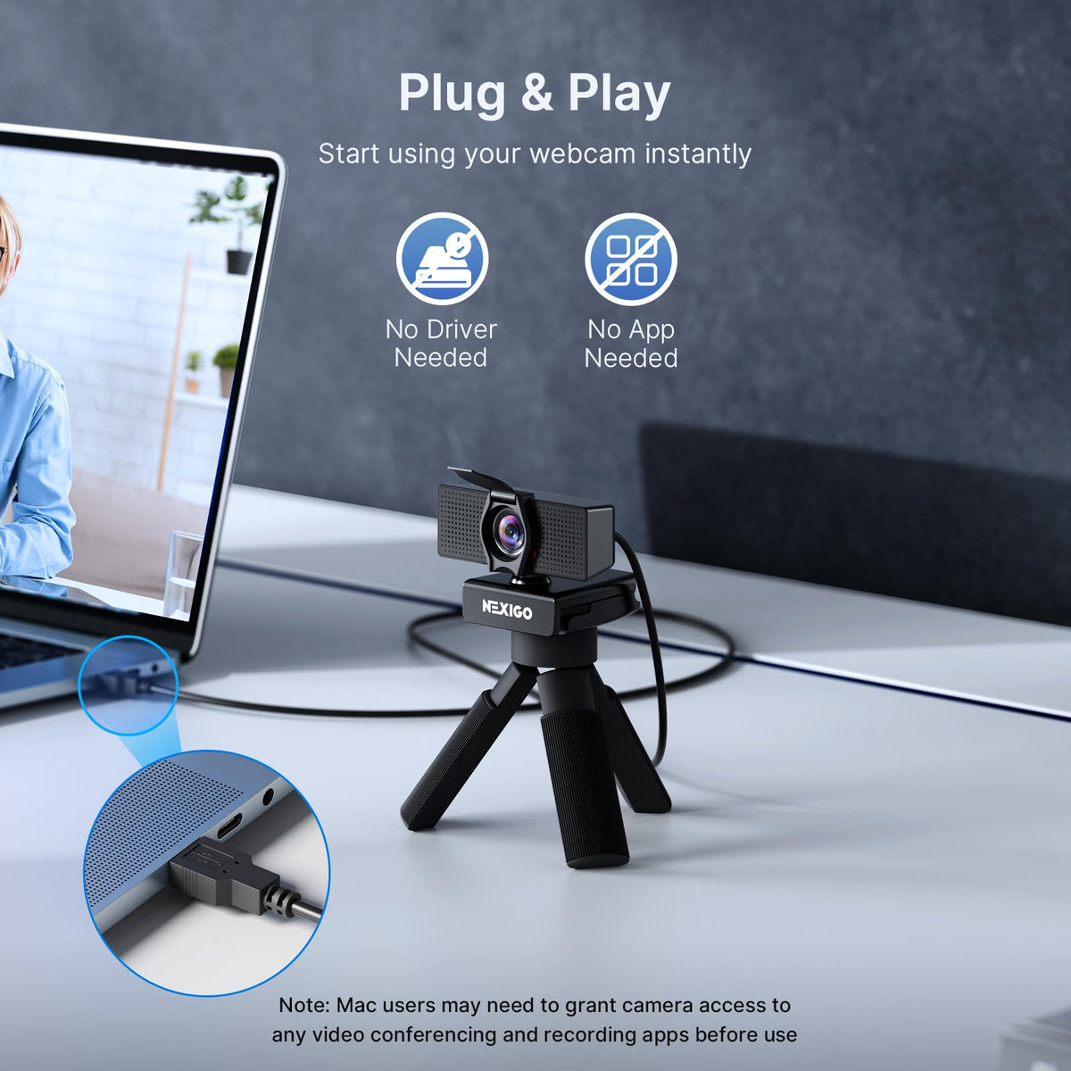 NexiGo N60 Pro 4K Webcam for PC, 4K UHD Sony Sensor, Autofocus, 1080p 60 fps, Noise-Canceling Mics, Privacy Cover, Distortion-Free Lens, 4X Digital Zoom, Works with Switch 2/Zoom/Teams/Google Meet