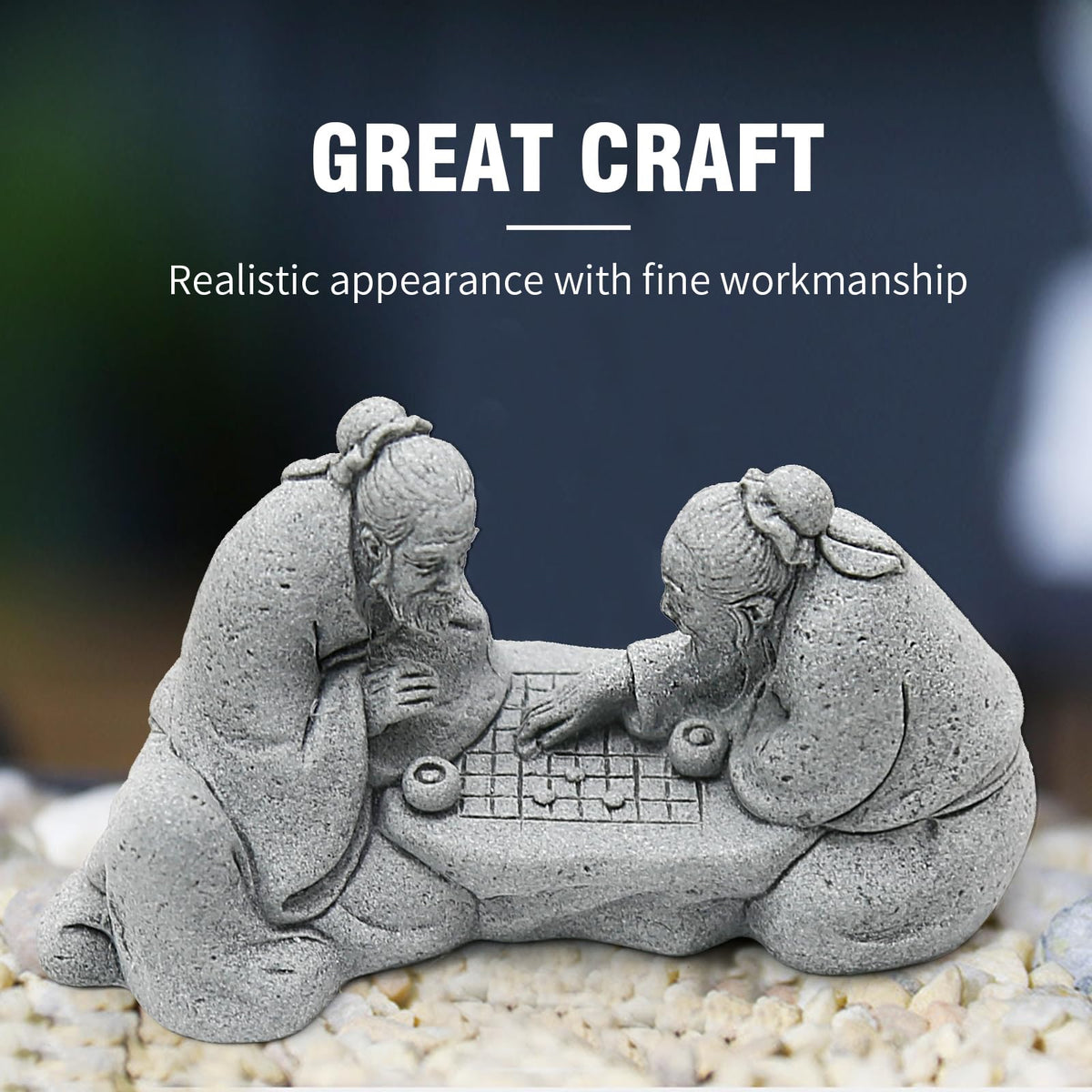 Hoypeyfiy 3Pcs Playing Chess Old Man Statue,Garden Figurines Set,Zen Garden Accessories,Outdoor Decor Sandstone for Bonsai,Micro Landscape Decoration,Garden,Patio,Yard,Lawn,Backyard