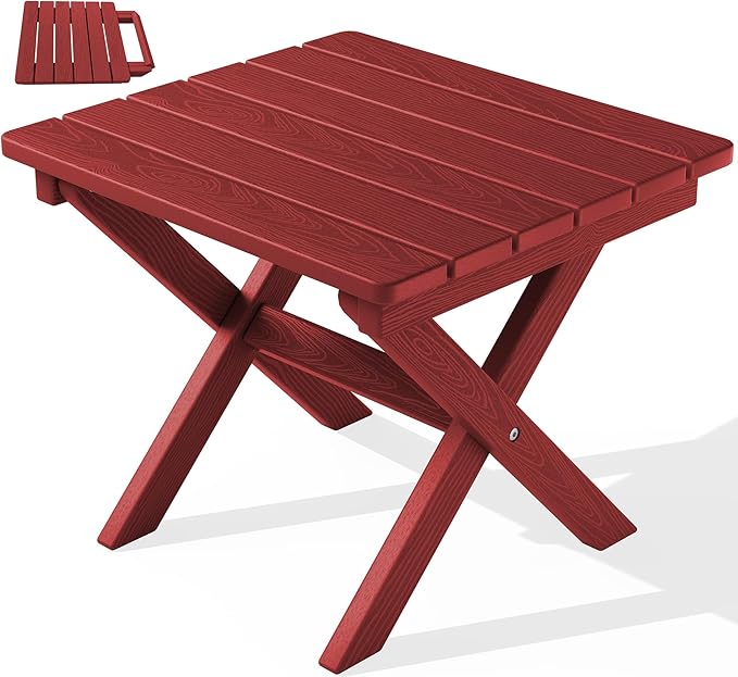 SERWALL Folding Adirondack Side Table, HDPE Small Outdoor Table, No Assembly