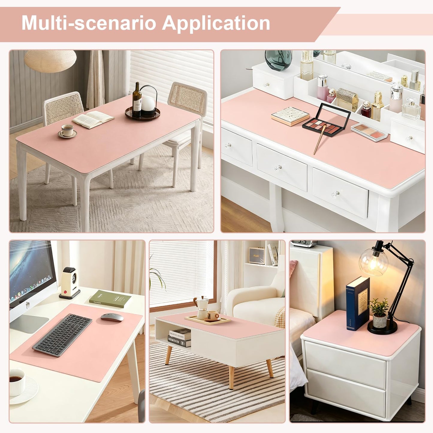 OstepDecor Pink Table Cover Protector 16 x 24 Inch, 1.5mm Thick Plastic Table Cover, Dining Table Protector Pad, Waterproof & Easy Cleaning PVC Desk Mat for Dresser, Coffee & Kitchen Wooden Tabletop