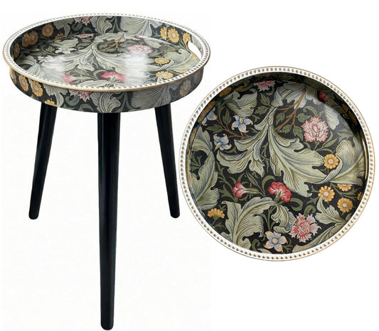 Zosenley Small Round Side Table Vintage Floral - 13" William Morris Pattern - Botanical Tripod Drink Table & Nightstand with Moisture-Resistant Wrapped Legs for Living Room, Bedroom, Corner