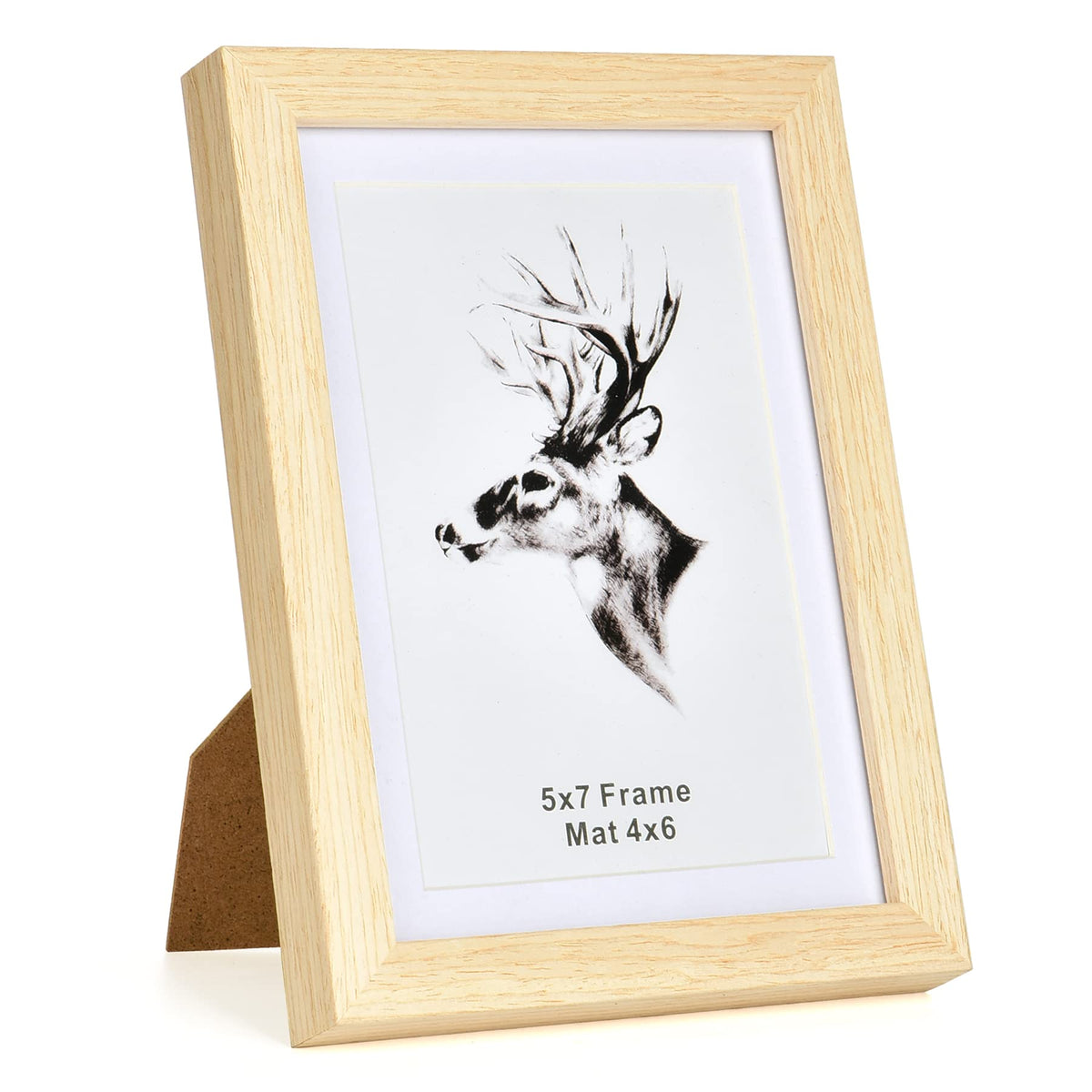 Yaetm 5x7 Oak Picture Frame with Mat for 4x6 Set of 2, Natural Solid Wood Photo Frames 5x7 with Tempered Glass, Display on Tabletop or Wall Mounting (2 Pack, Oak)