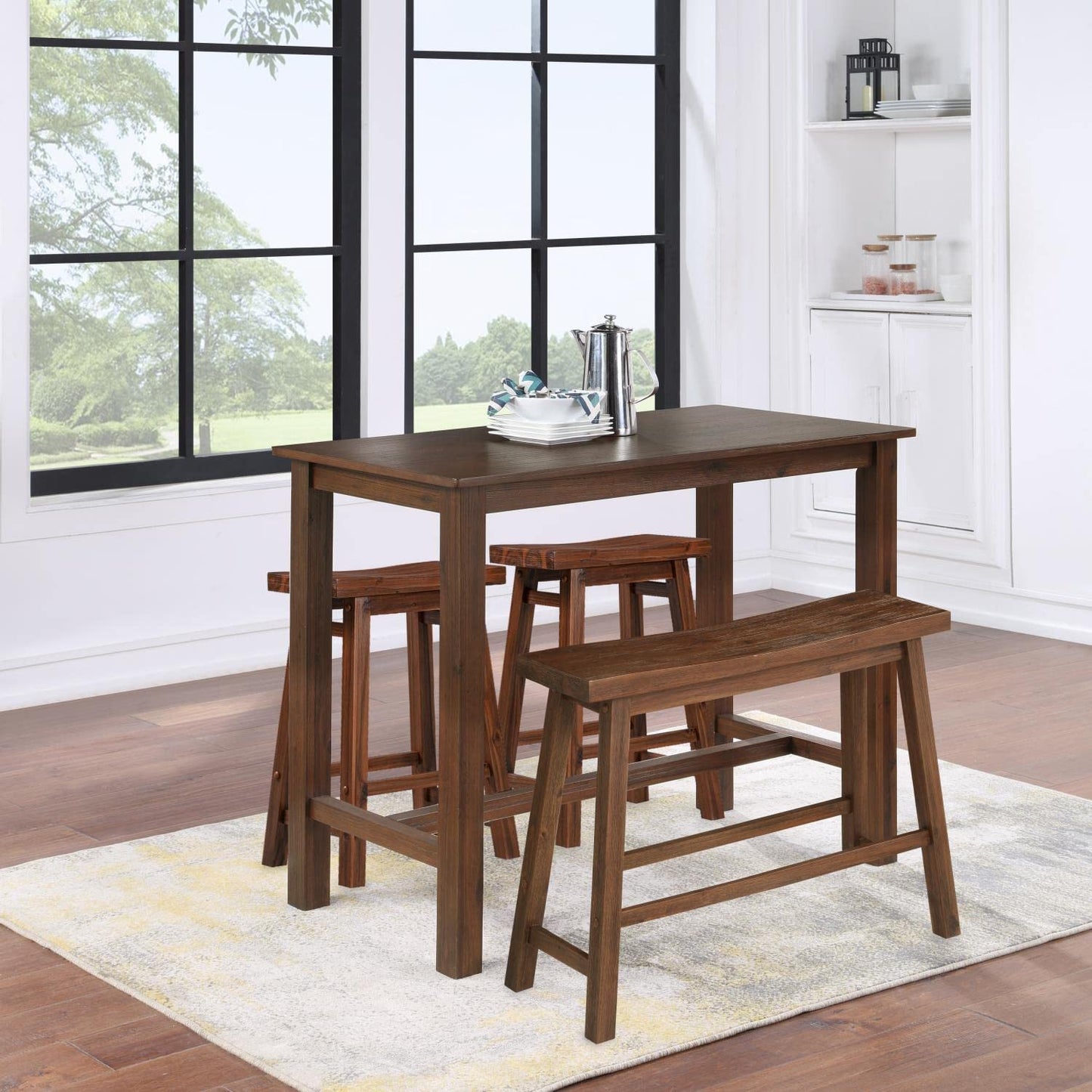 Boraam 4 Piece Sonoma Pub Table Set, Neutral Driftwood Gray Finish, Chestnut