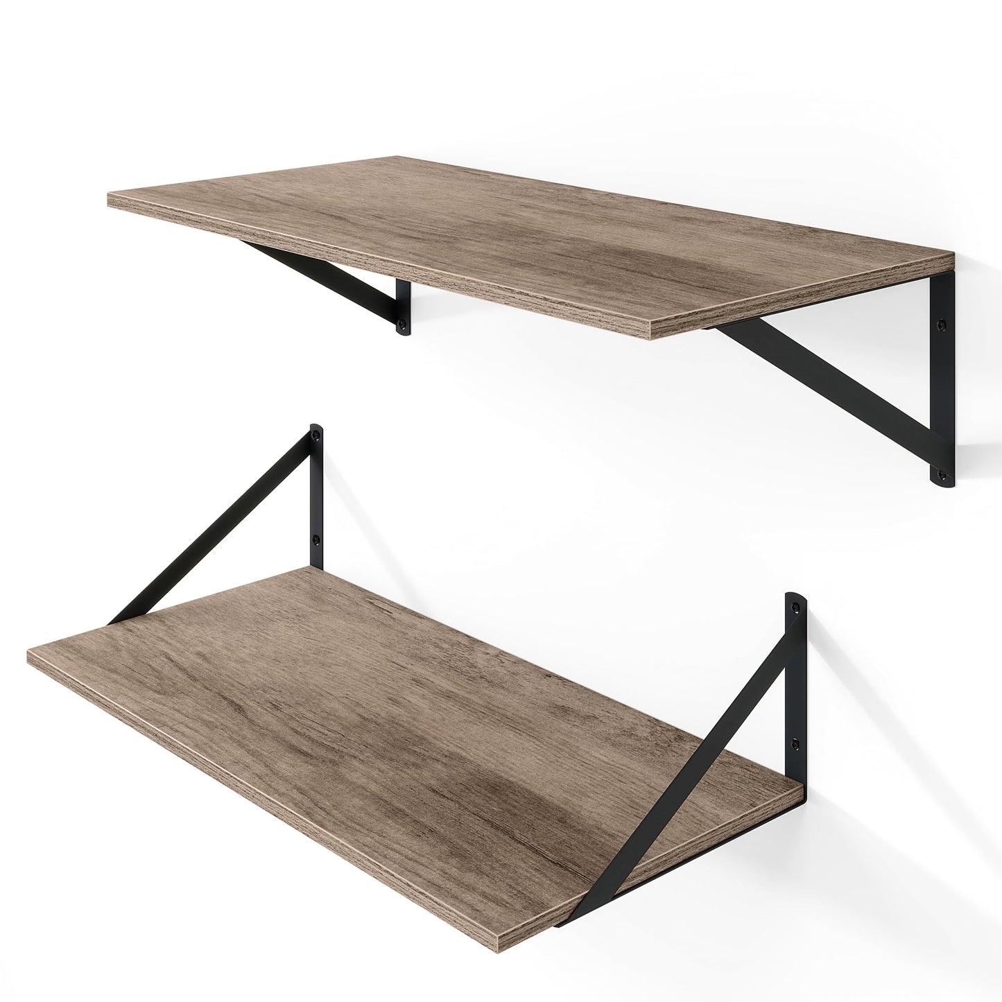 Heimlove Deep Floating Shelves for Wall, 24W x 12D Rustic Grey Wood Wall Shelves Set of 2, Large Floating Shelf for Living Room, Kitchen, Office, Bedroom and Decor Storage, with Metal Bracket - Grey