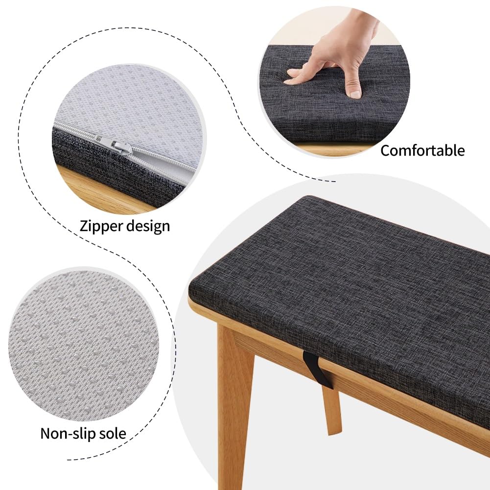 Lvgesse 3cm Thick Bench Cushion for Indoor/Outdoor Custom Size Thick Linen Non-Slip Seat Pad with Zipper Removable Cover for Patio Garden Swing Porch Window Chair Furniture Cushions(Dark Gray,12x70)