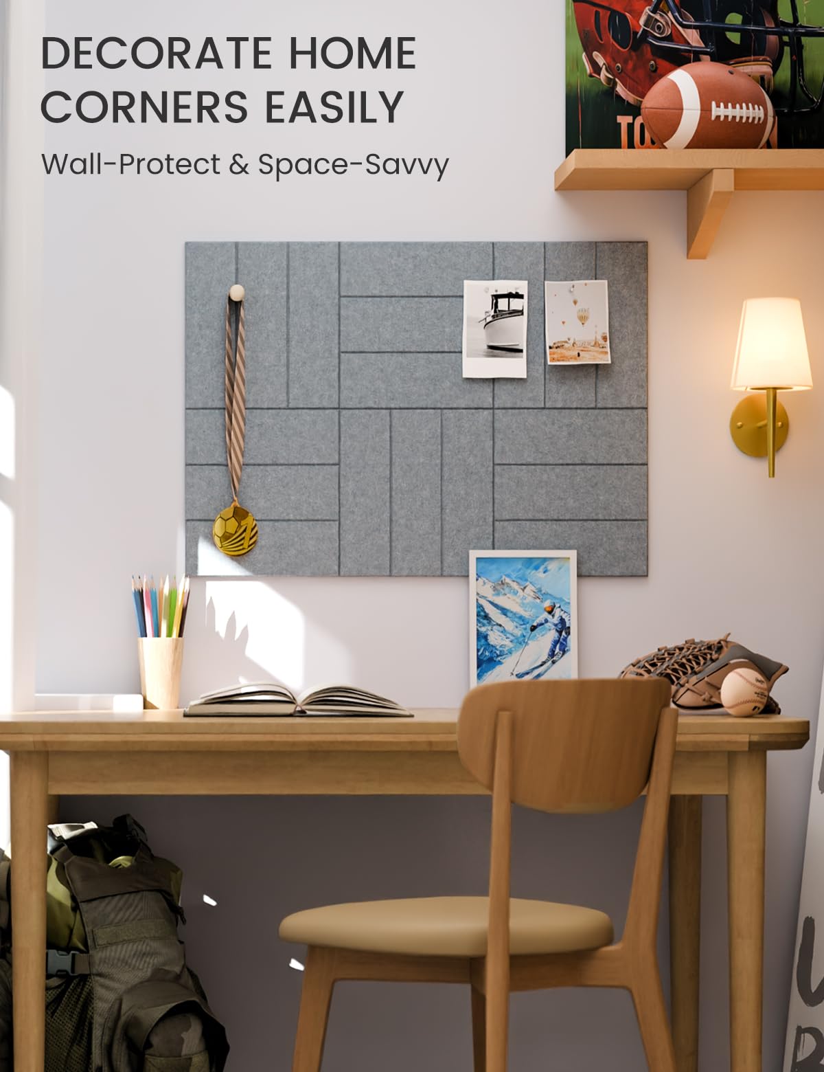 Felt Bulletin Board Tiles -28"x18" with 40 Adhesive Tabs, Cork Board Alternative for Office Decor, Push Pin Board Wall Organizer 6-Pack (Blue Gray)