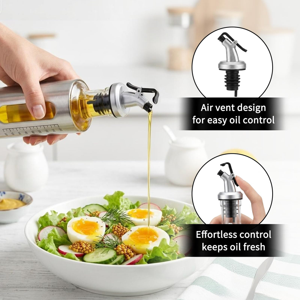 LIONTOTO Olive Oil Dispenser for Kitchen, 4 Pack 10oz/300 ML Cooking Oil and Vinegar Dispenser Set with 20 Labels Stainless Steel Funnel, Olive Oil Bottle, Soy Sauce Dispenser, Coffee Syrup Bottles