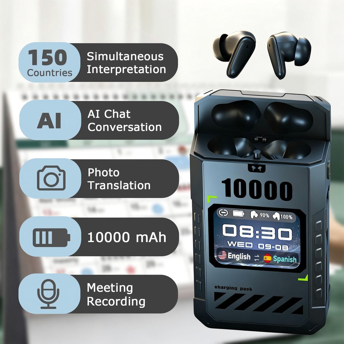 AI Language Translator Earbuds, Real-Time Voice Translation in 145 Languages, Bluetooth Wireless Translator Device for Travel, Business Meetings, Study & International Communication