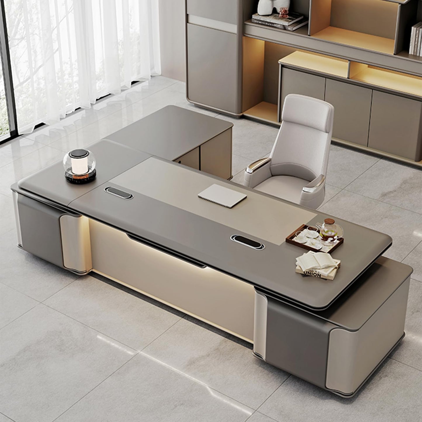 LSIGHTUS 94'' Large Wood Executive Office Desk with Drawer Cabinet, Computer Desk Writing Table for CEO Boss Manager, Business Furniture Office Workstation for Home Office