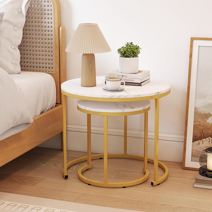Giantex Nesting Coffee Table Set of 2, Round Stacking Side Tables