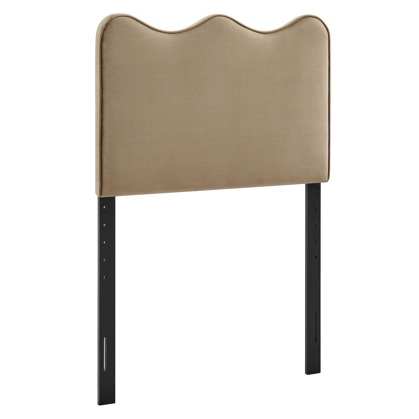Monday Athena Twin Size Performance Velvet Adjustable Headboard in Taupe - with Scalloped Wave Design and Stain-Resistant Velvet Upholstery