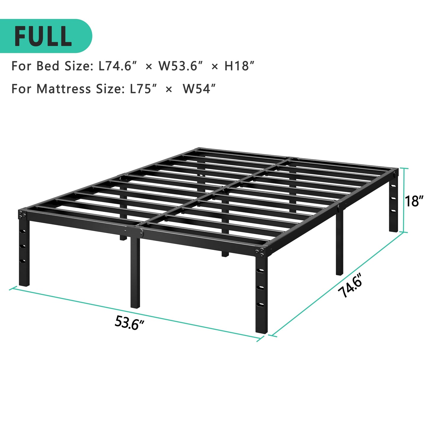 HLIPHA Metal Platform Bed Frame 14 Inch Tall,No Box Spring Needed,Full Size Bed with Heavy Duty Strong Support Slats,Easy to Assemble,Black