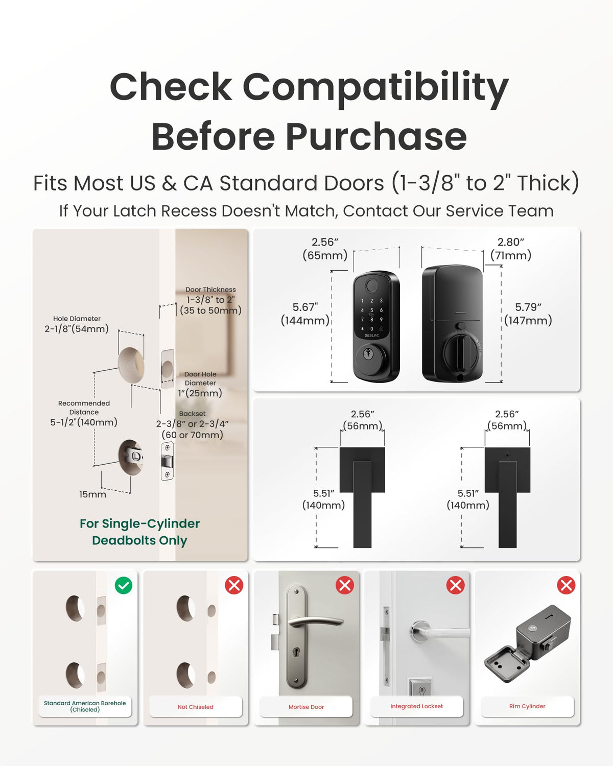 DESLOC B200 Fingerprint Smart Lock with 2 Lever Handles, Keyless Entry Front Door Lock Set, Electronic Keypad Deadbolt, App Control, Auto Lock, Long Battery Life, Secure Home Access