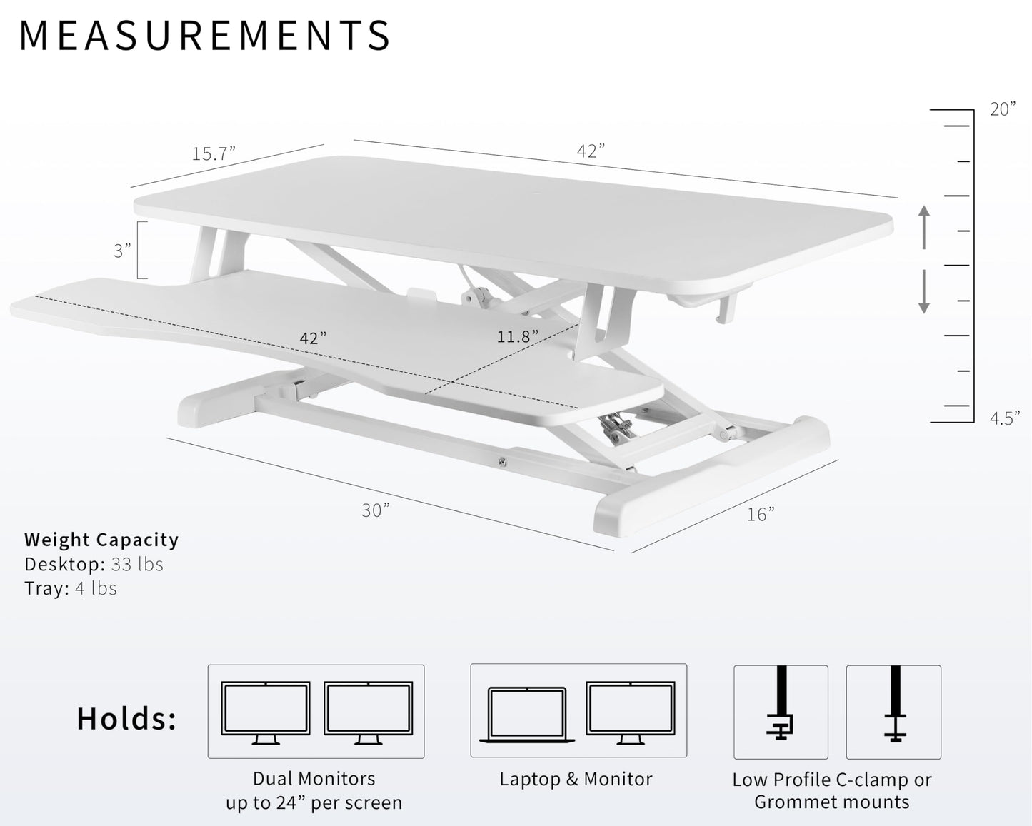 VIVO 42 inch Desk Converter, K Series, Height Adjustable Sit to Stand Riser, Dual Monitor and Laptop Workstation with Wide Keyboard Tray, White, DESK-V042KW