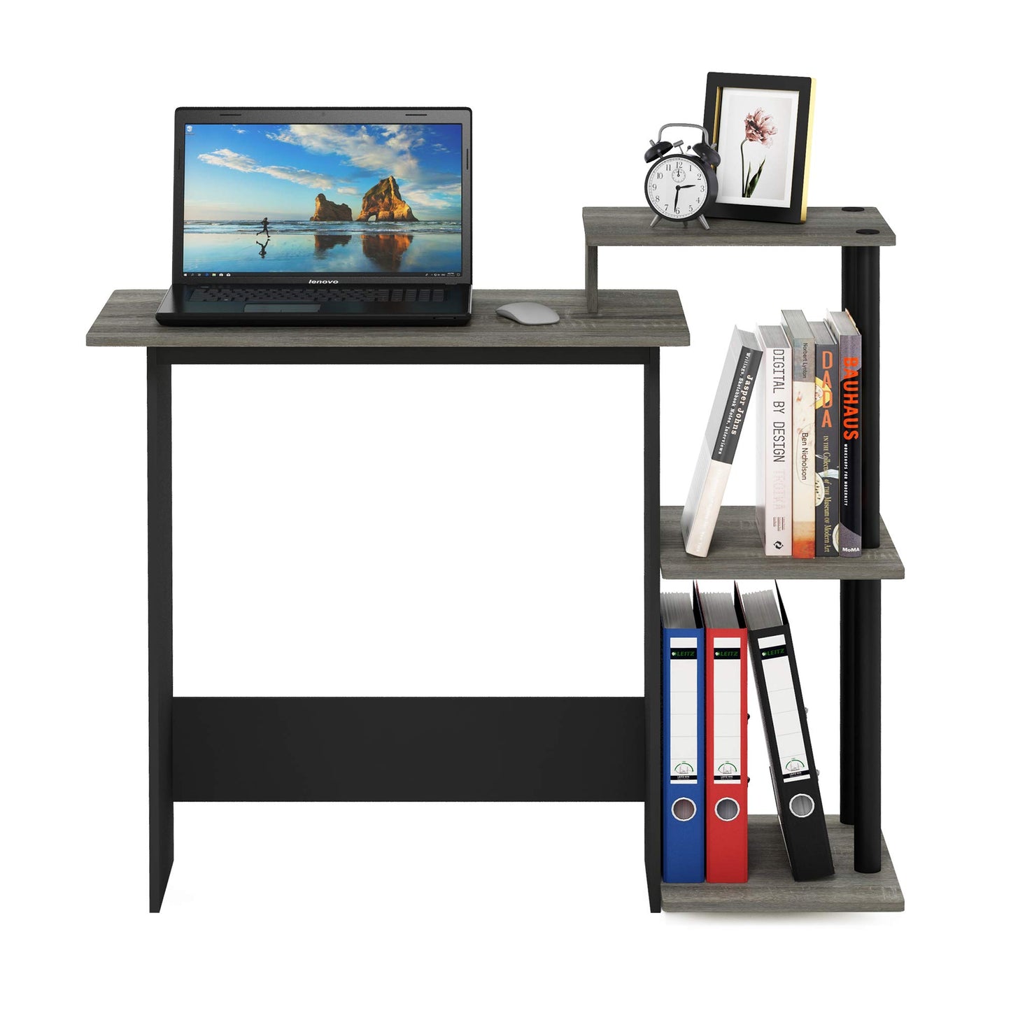 Furinno EFFICIENT Desk, 28.6" Wide Gaming Desk with 3 Open Side Shelves, Laptop Notebook Computer Desk, Office Desk for Home Office, Study Room, Dorm, Bedroom, French Oak