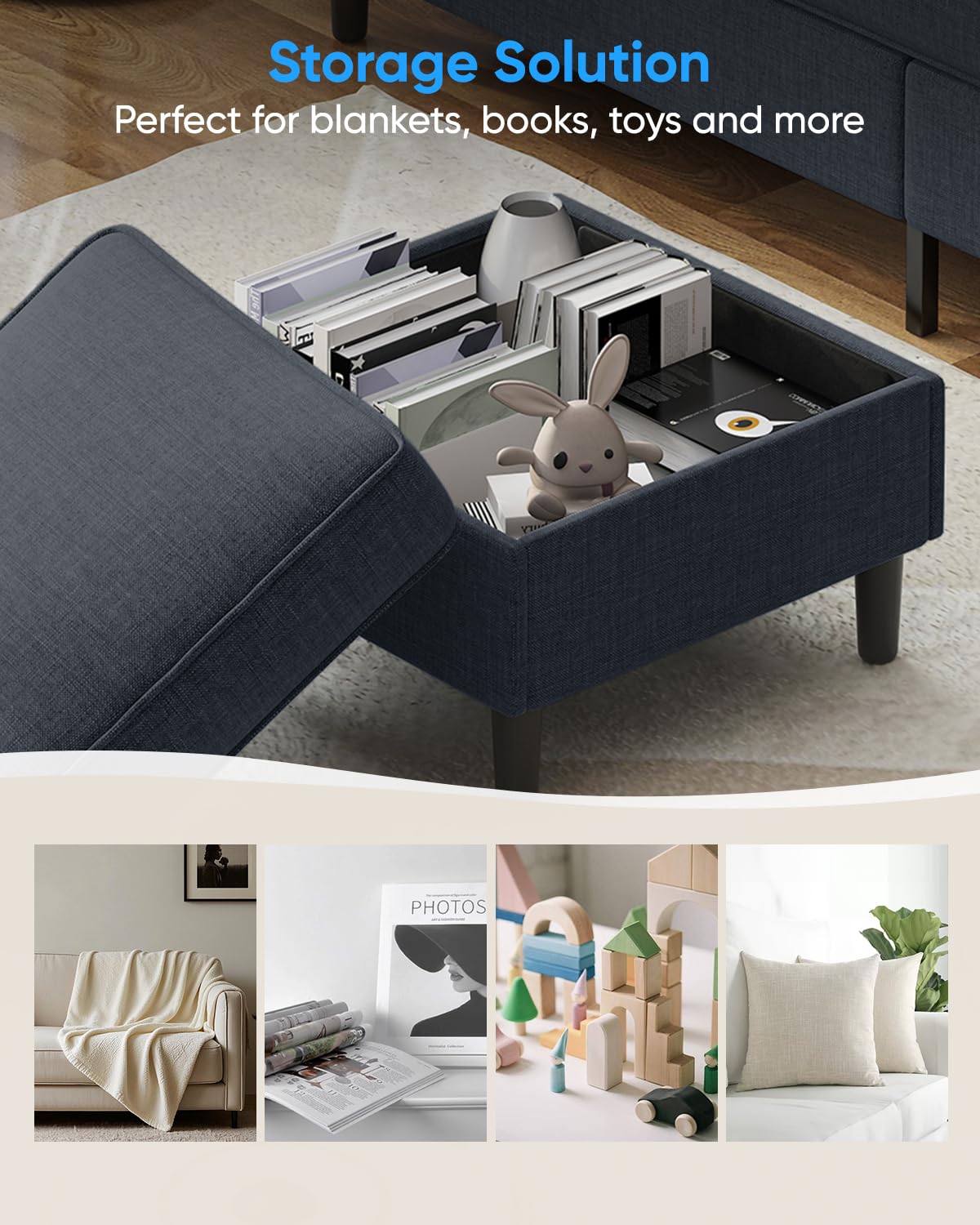 ADOWORE 3 Piece Living Room Sofa Set, Linen Fabric L Shaped Couch with Ottoman and Loveseat and Armchair Sets, Modern 3 Seater Sofa + Love Seat + Accent Chair Sets-Dark Grey