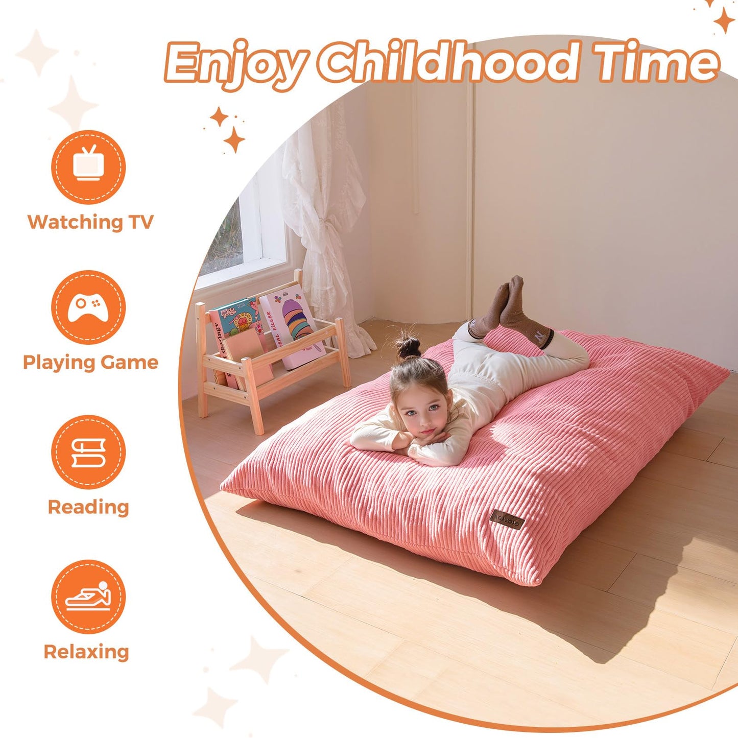MAXYOYO 3 in 1 Kids Bean Bag Chair Couch, Convertible Chair Folds from Bean Bag to Lounger, Child Floor Sofa for Gaming, Reading, Floor Couch with High-Density Foam Filling
