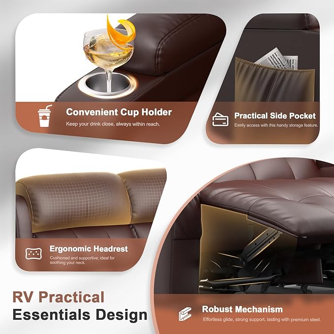 Reclining Loveseat, 55.1" RV PU Leather Wall Hugger Recliner Love Seats Sofa