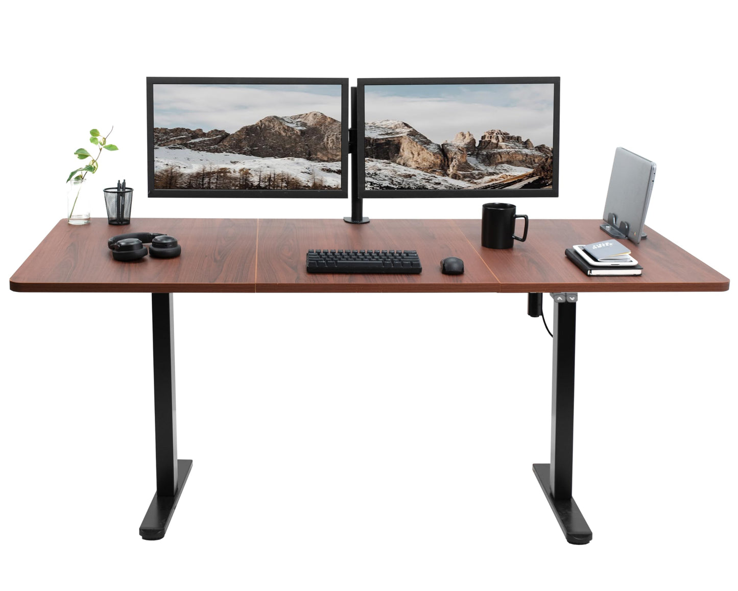 VIVO Electric 71 x 30 inch Stand Up Desk, Height Adjustable, Dark Walnut Top Black Frame, Home and Office Furniture Sets, DESK-KIT-0B7D