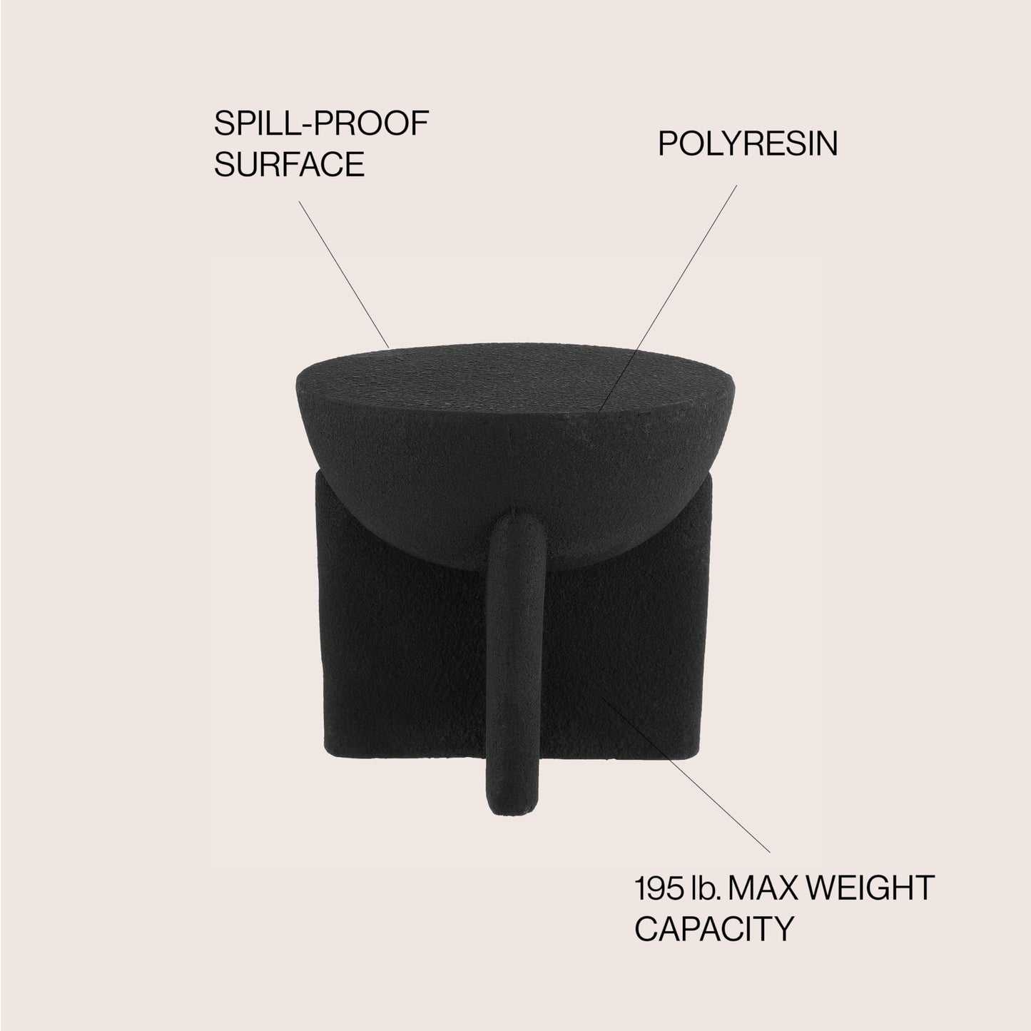 JONATHAN Y Brady Indoor/Outdoor Accent Table & Garden Stool, Minimalist Geometric Weather Resistant Sculptural Side Table for Patio, 17.75" x 16.25", Black Frosted TBL1109A