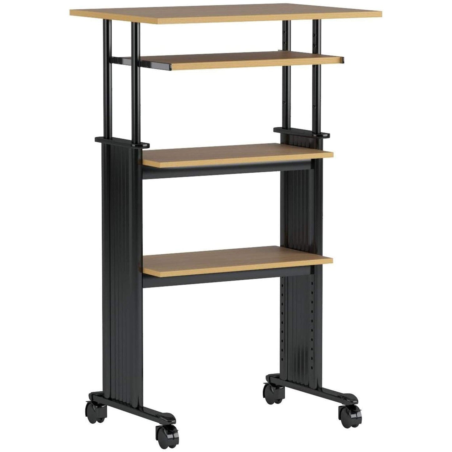 Safco MUV Adjustable-Height Desk – Stand Up & Move While Working in Comfort & Style – Mobile on Four Dual-Wheel Casters, Two Locking – Medium Oak Finish