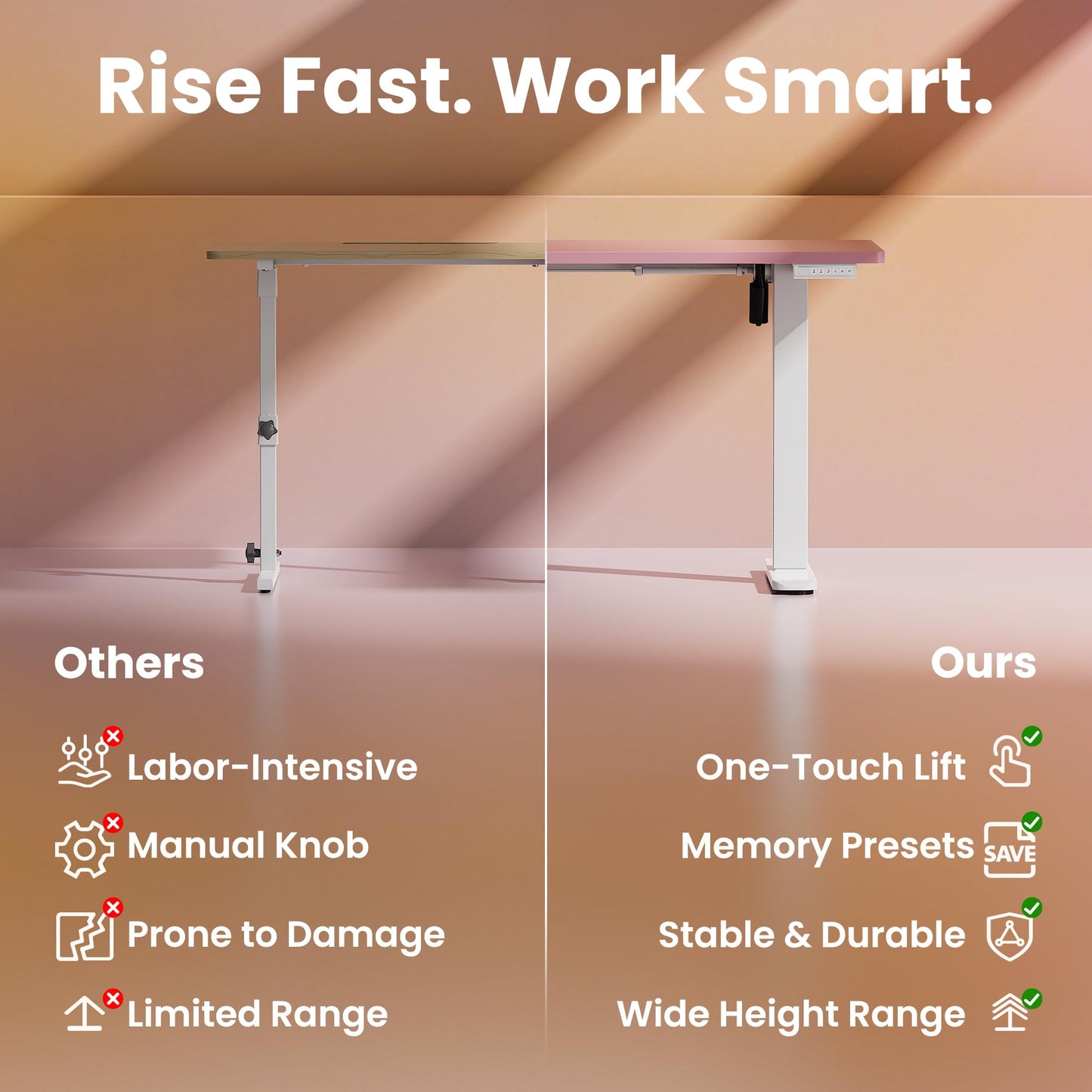 HUANUO 32" Small Electric Standing Desk Adjustable Height, 4 Memory Height Settings, Sit Stand Up Desk for Home Office & Computer Workstation, Pink