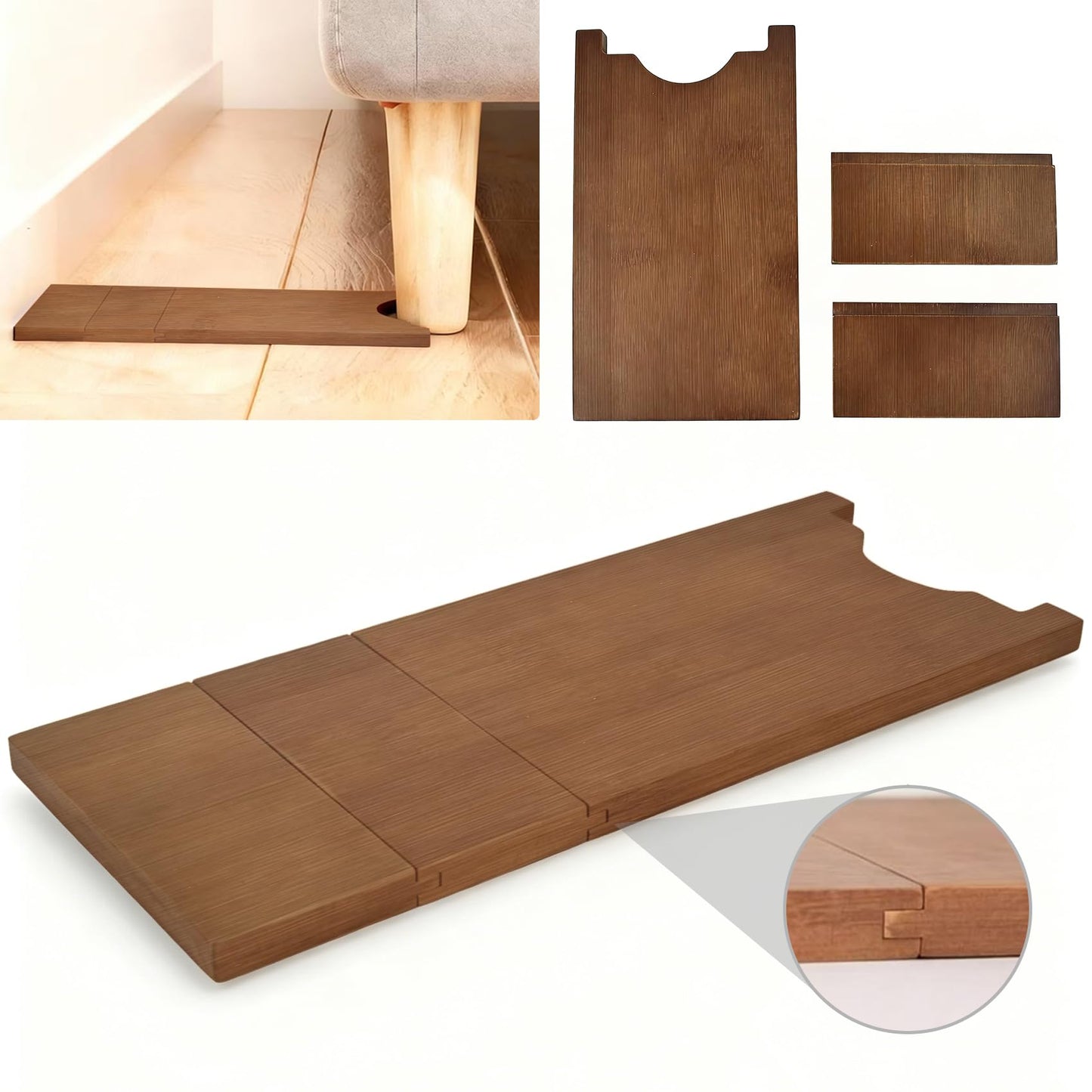 Couch Wall Spacer ，Brown Bamboo Wall Protector from Furniture，Adjustable Wood Guards for Outlets and Curtains, Anti-Scratch Couch Stoppers for Sofa, Bed, 2 Sets 6 Pieces