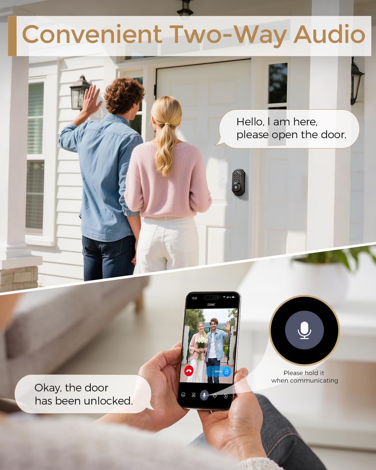 WiFi Video Smart Lock with Camera -Keyless Entry Deadbolt, 5-in-1 (Camera+Doorbell+Fingerprint+Keypad), App Control, Two-Way Audio, Waterproof, Easy Installation