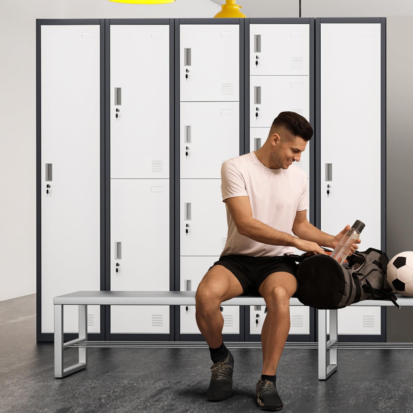 INTERGREAT Metal Locker for Employees with Lock, Steel Office Storage Locker with 6Doors, Gym Lockers Metal Cabinet for Home Office,School(Black Grey)