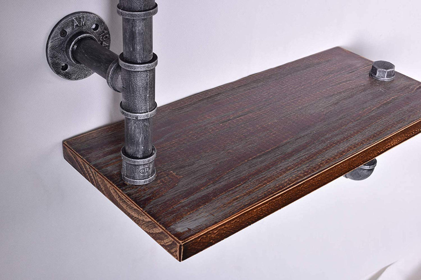 Diwhy Industrial Pipe 3 Tier Wall Mounted Floating Shelf, Rustic Wrought Iron Solid Wood Storage Display Shelf for Home Living Room Bedroom Decor