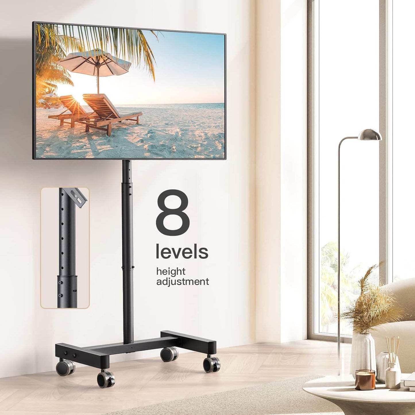 Perlegear Rolling TV Stand, Mobile TV Stand on Wheels for 13-50 inch TVs with Height Adjustment & 30° Tilt, Portable TV Cart with Wheels Holds 44lbs, Max VESA 200x200mm