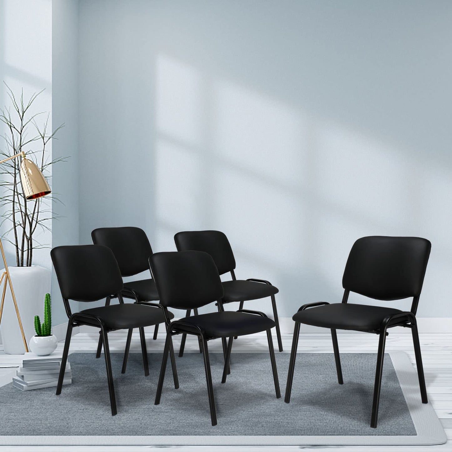 VINGLI Waiting Room Chairs, 5-Pack PU Church Conference Stackable, Office Guest Chairs & Reception Stacking Chair for Meeting Room, Office Lobby, Simple&Space-Saving
