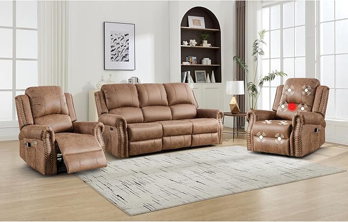EBELLO Faux Leather Power Living Room Furniture Set, Included 2 Reclining 1