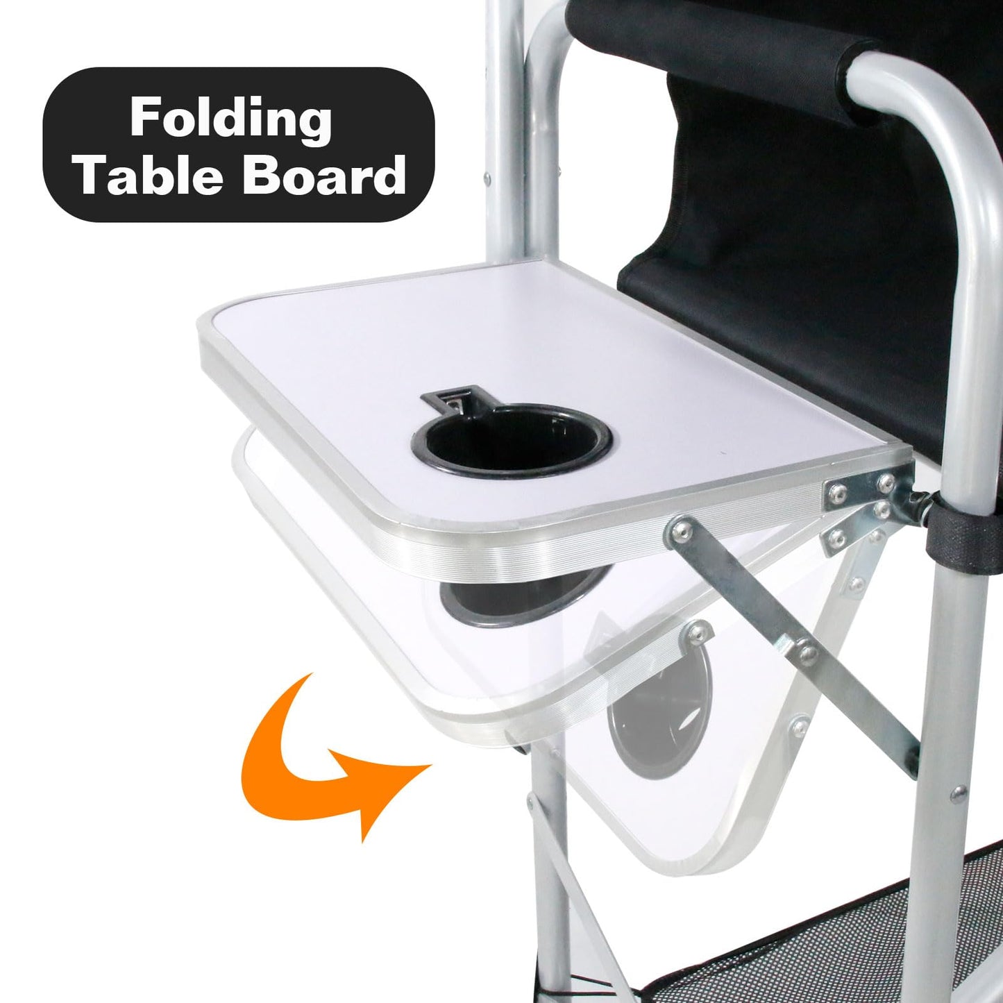 GDGYOFN Makeup Chair for Makeup Artist 45.6'', Tall Directors Chairs Foldable for Clients with Side Table Cup Holder Storage Bag and Footrest, Folding Chair 400lbs Capacity Black