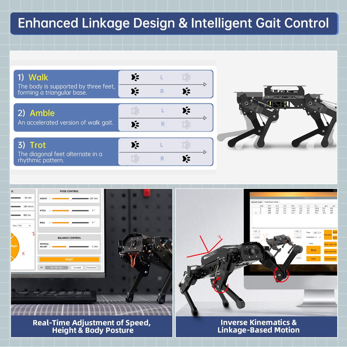 PuppyPi ROS2 Robot Dog with ChatGPT Large AI Models AI Embodied Intelligence Robotic Dog Vision Scene Voice Command Understanding Bionic Quadruped ROS Education Robot, Standard & RaspberryPi5 8GB