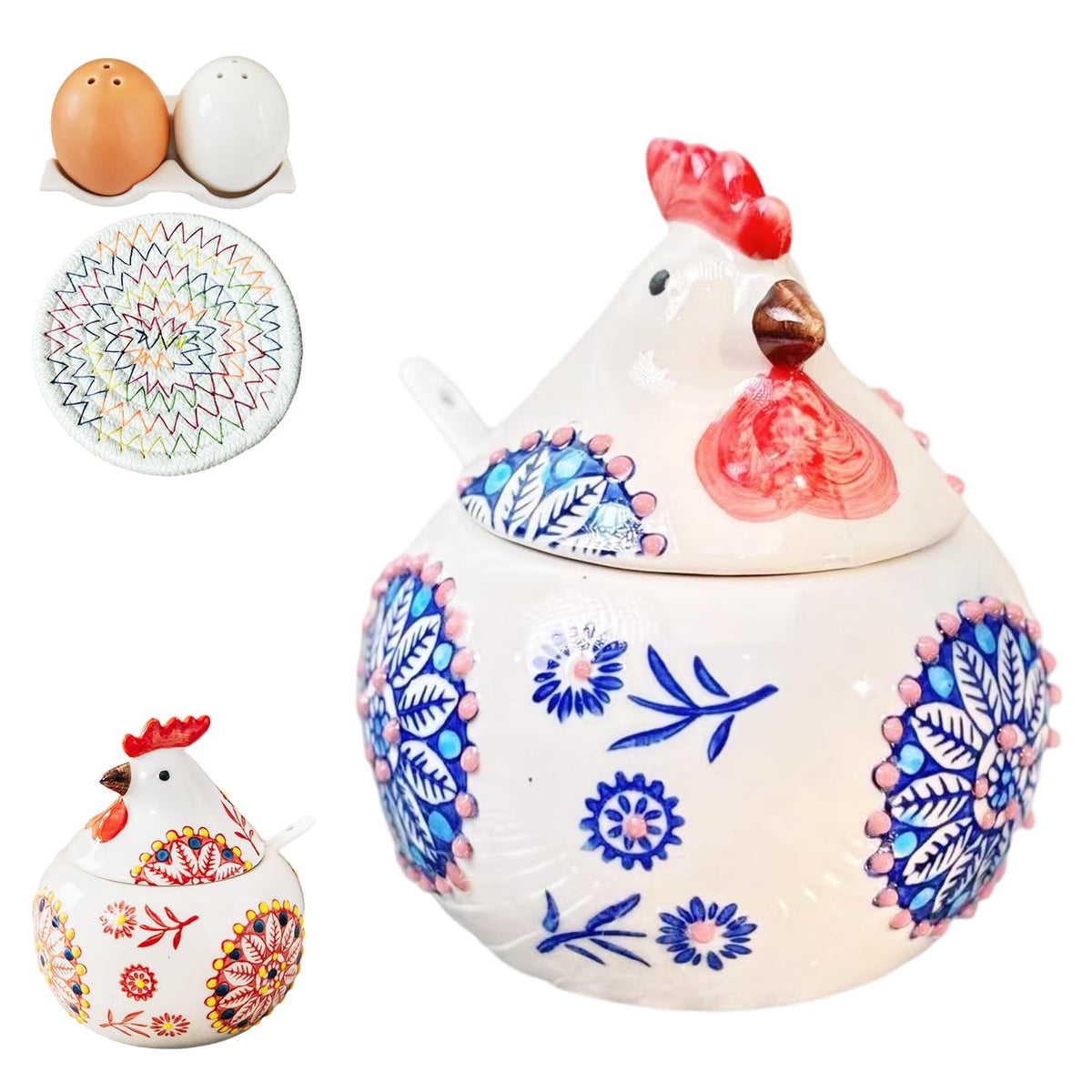 Ceramic Salt Cellars with Lid and Spoon 13 Ounce Home Kitchen Moisture-resistant Storage Container for Spice Storage, Salt Sugar or Pepper Reusable Ceramic Container for Kitchen Countertop (Blue)