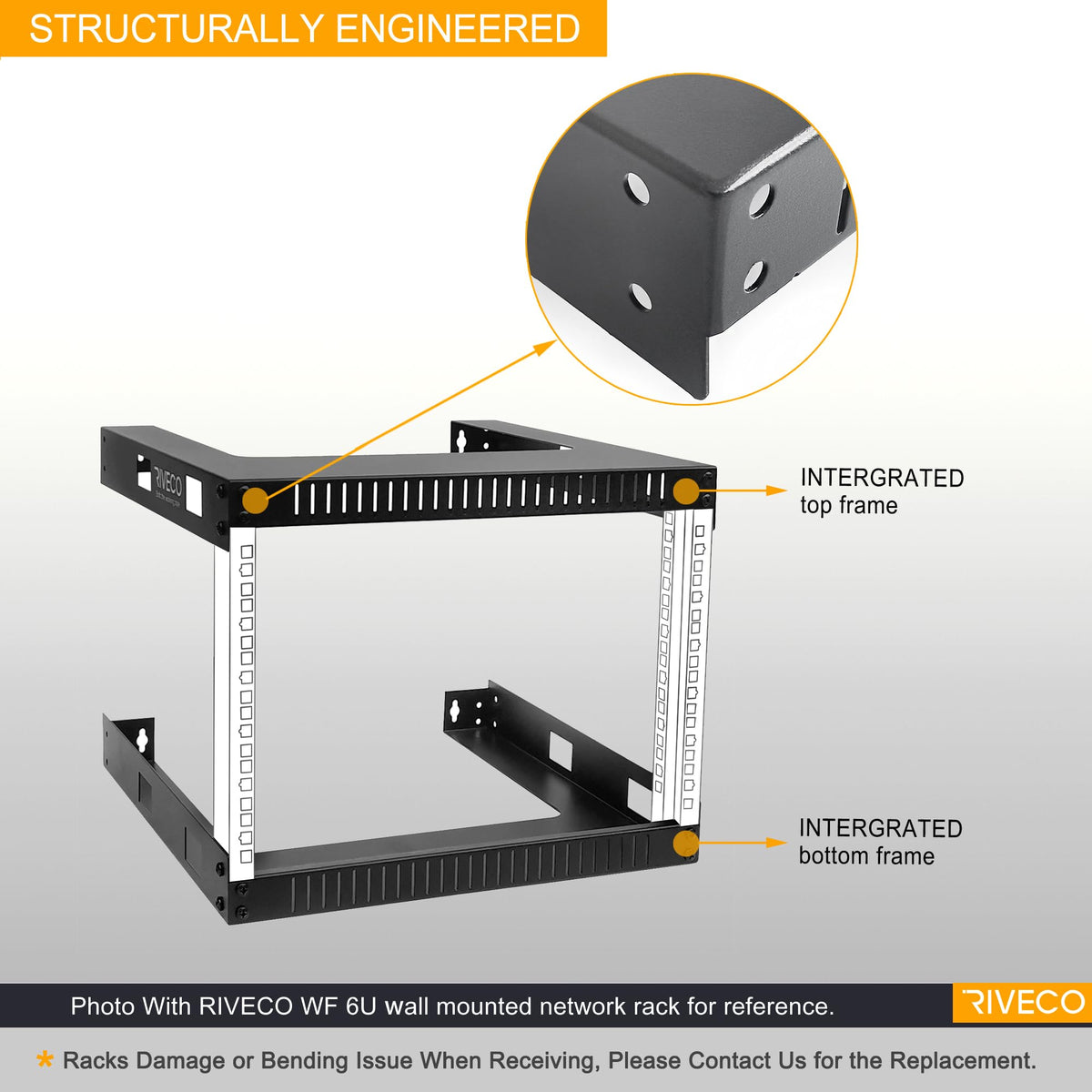 RIVECO 6U 19" Wall Mount Network Rack – 17.7" Deep 2 Post Shelf Open Frame Cabinet Easy Assembly Firm Constructed for Internet/Server/AV/Home Equipment/Patch Panel Heavy Duty Light Weight, Black