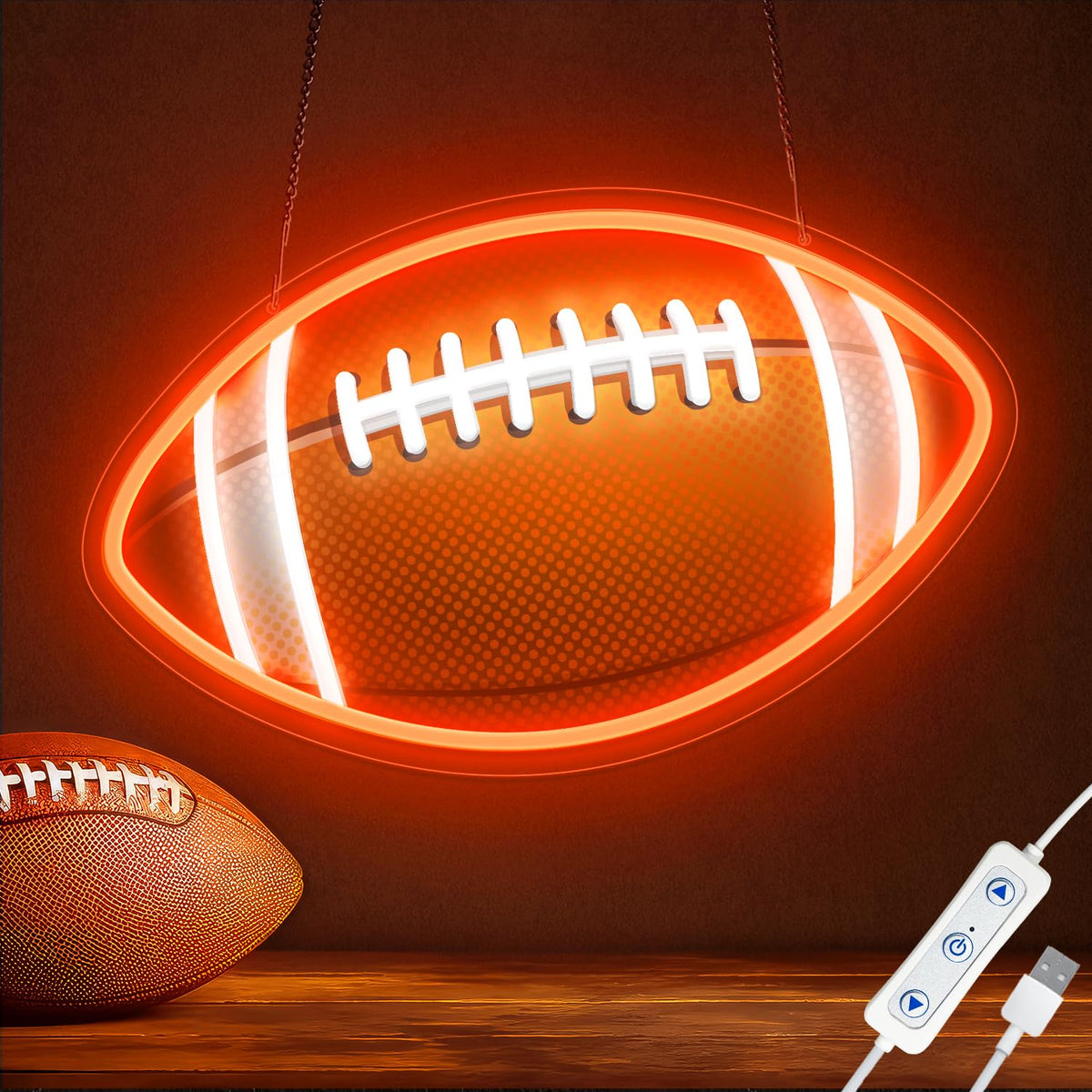 HAJAE Football Neon Sign for Wall Decor, UV Printed Football-Shaped Neon Light, Rugby LED Sign for Man Cave, Bedrooms, Game Room Decor, Gift for Football Sports Fans Teens