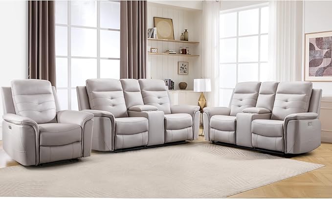 ANJ 3-Piece Faux Leather Power Recliner Sofa Set