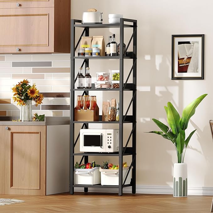 HOOBRO Bookshelf, 6-Tier Industrial Bookcase, Book Shelf Storage Organizer