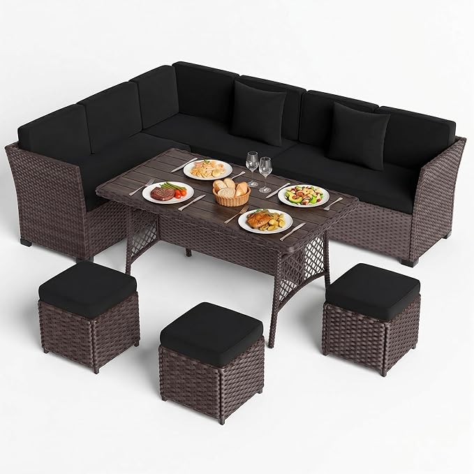 LOUVIXA 7 Pieces Patio Furniture Set, Outdoor Patio Furniture, Wicker