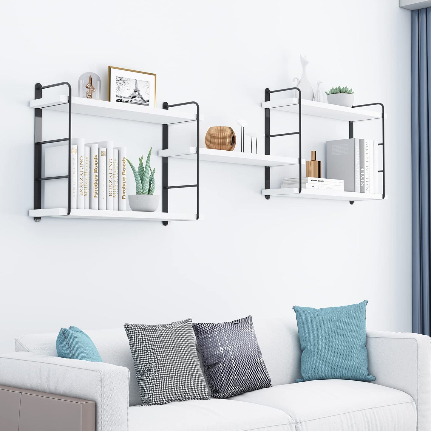 MXCSE Wall Shelves, Wall Mounted Bookshelves, DIY Floating Shelves for Wall, Wood Hanging Book Shelves for Room, Bedroom, Living Room, Easy Installation (White, 50W x 17H)