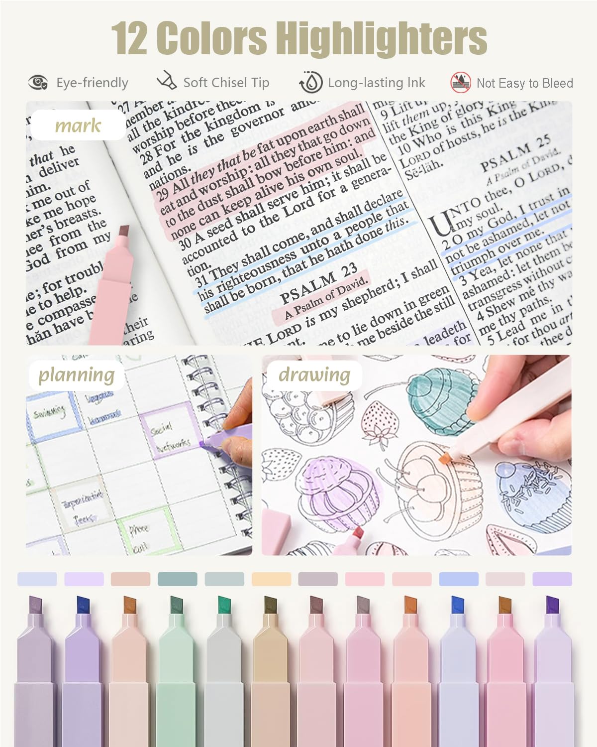 Four Candies 39PCS Cute Aesthetic School Supplies with Pen Case, Stationery Set for College & Nursing School Essentials, 12 Highlighters, 5 Gel Pens, 6 Mechanical Pencils, Purple