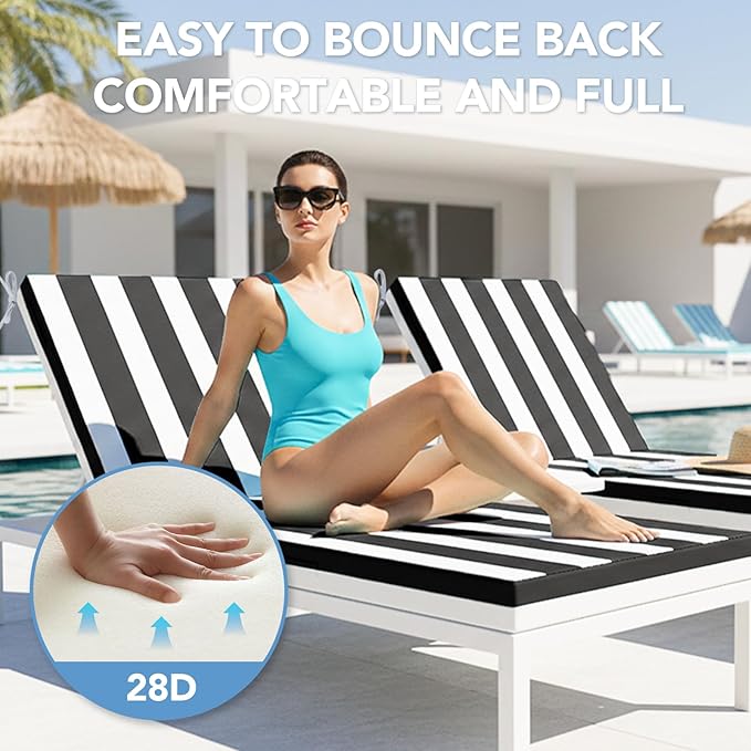 L'AGRATY Outdoor Lounge Chaise Cushion: 72x21x3 Inch Waterproof Lounge Chair
