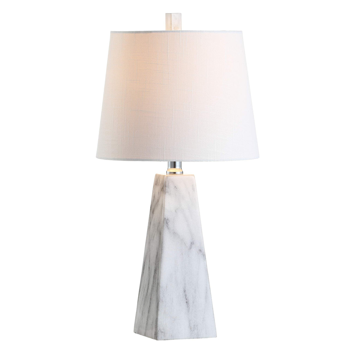 JONATHAN Y 20.5" White Marble Finish Modern Resin Table Lamp for Bedroom Living Room, Contemporary Faceted Bedside Lamp with White Linen Shade, LED Bulb Included JYL1037A